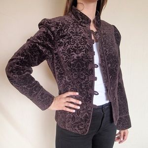 Dark plum damask pattern textured blazer